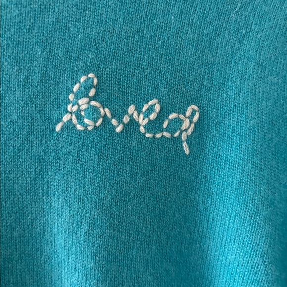 Kerri Rosenthal 100% Cashmere Turquoise Blue Patchwork Sweater Pullover - Picture 3 of 5